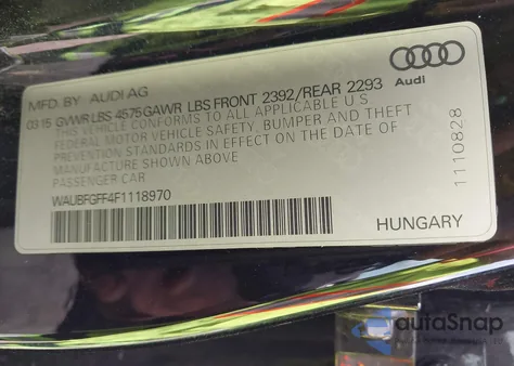 2015 Audi A3 2.0T Premium z USA, uszkodzony, nr VIN WAUBFGFF4F1118970